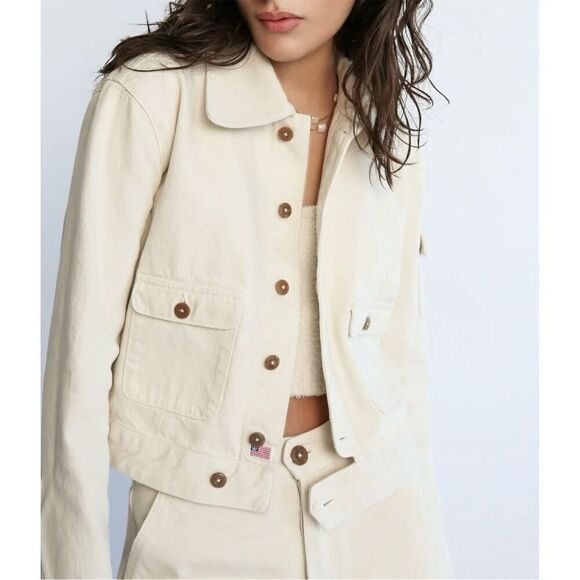 NWT Daily Blue Women’s Ira Denim Bomber Jacket Button Closure Size S Casual Fall - Picture 2 of 10